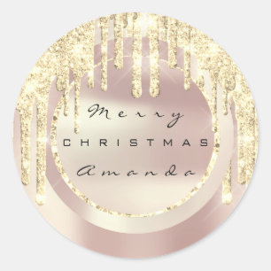 Glad Jul Semesternamn Falsk Ros Glitter Runt Klistermärke