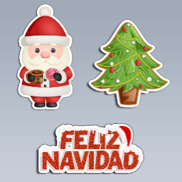 Glad jul Set: Mexikansk tomte & julgran Klistermärken