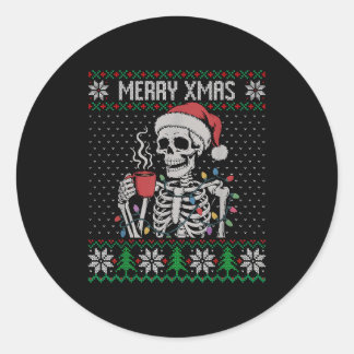 Glad Jul Skelett Fula Tröja, Skalle Som Bär Jul Runt Klistermärke