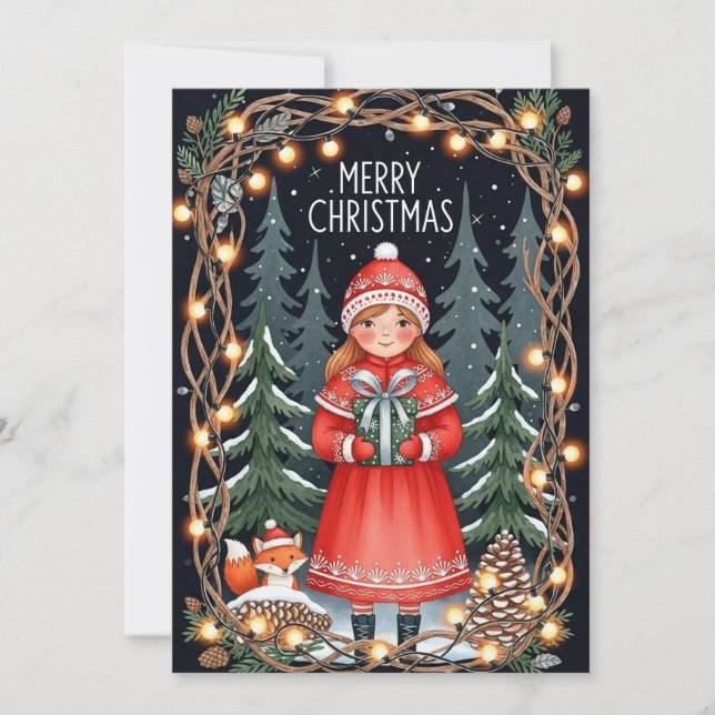 Glad jul Skogsflicka Kort (Framsida)