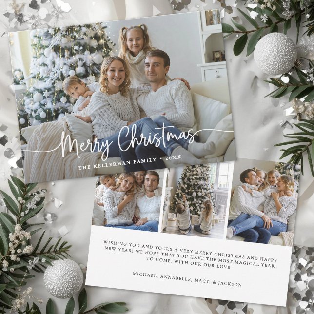 Glad jul Skript Elegant Foto  Julkort (Merry Christmas Script Elegant Photo Holiday Card)