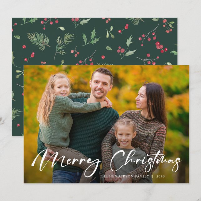 Glad jul Skript Familjefoto Julkort (Fram/baksida)