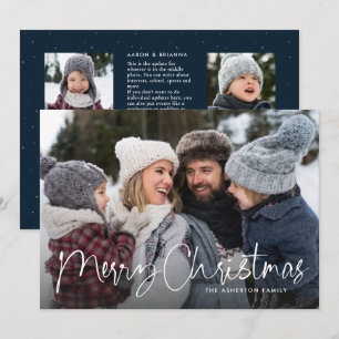 Glad jul skript familjenyhetsbrev marinblå julkort