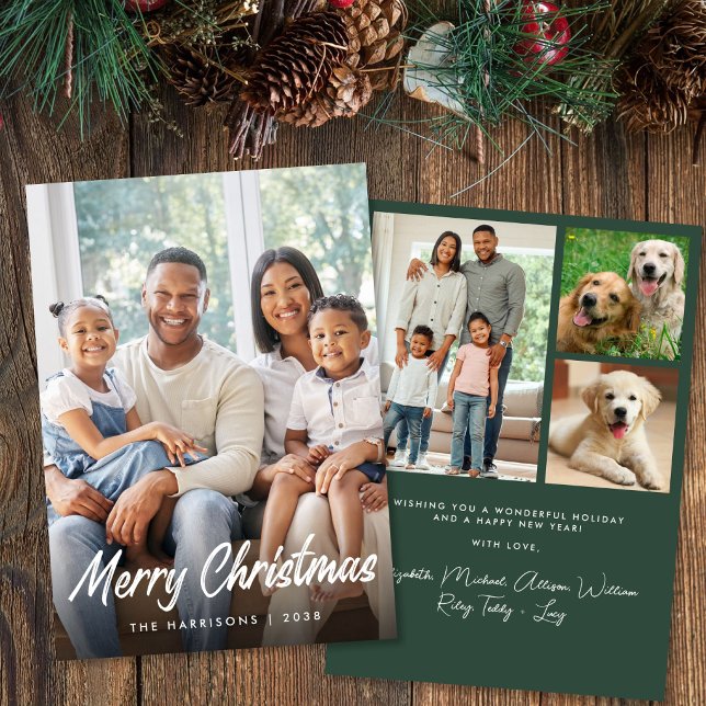 Glad jul Skript Foto Collage Julkort (Merry Christmas Script Photo Collage Holiday Card)