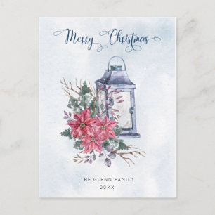 Glad jul skript med akvarell poinsettia vykort