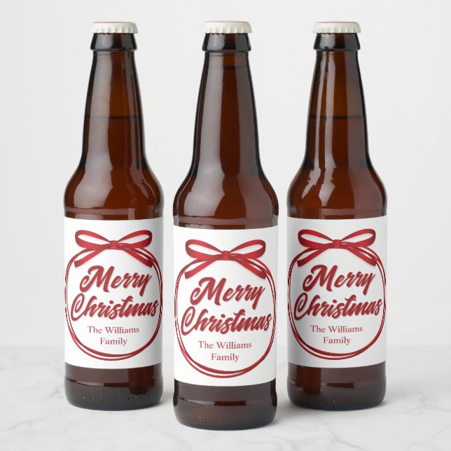 Glad jul Skript Röd banderoll Etikett för vinflask (Flaskor)