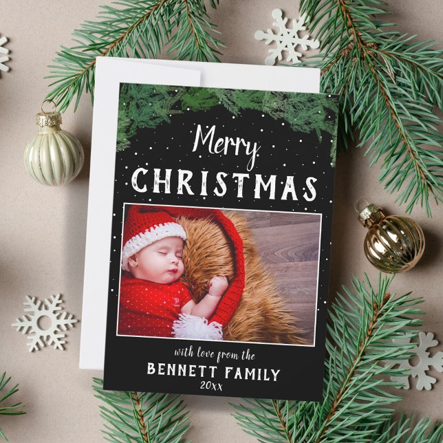 Glad jul Skript Tall Svart Snöflinga Foto Julkort (Skapare uppladdad)