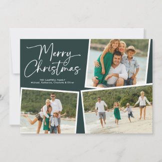 Glad jul Skript Tre Foto Collage Grön Julkort