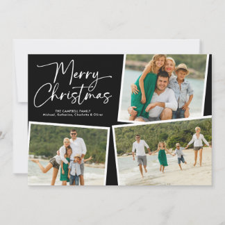 Glad jul Skript Tre Foto Collage Svart Julkort