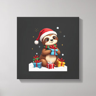 Glad Jul Sloth söt jul sloth tomtehatt Xmas Canvastryck