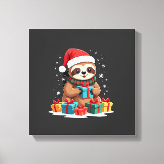 Glad Jul Sloth söt julsloth Santahatt Xmas Canvastryck