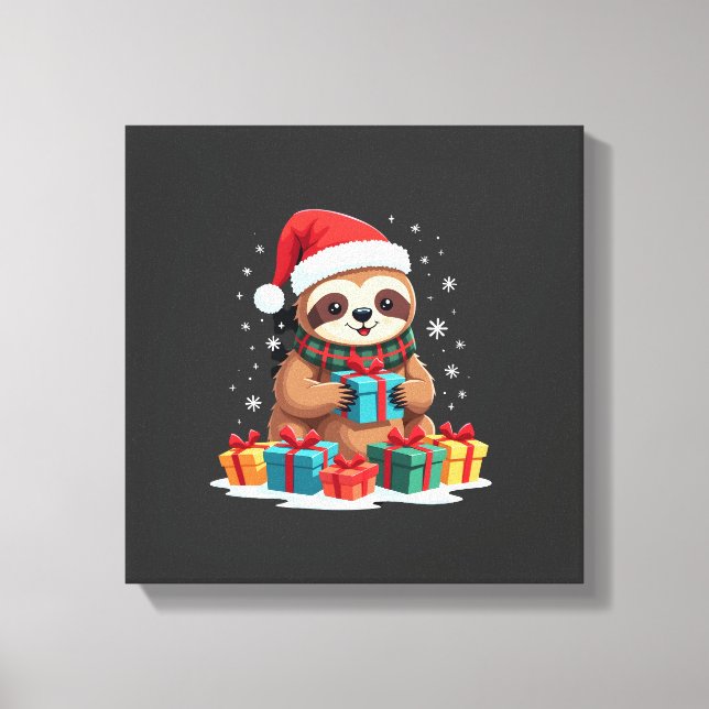 Glad Jul Sloth söt julsloth Santahatt Xmas Canvastryck (Framsida)