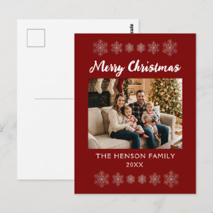 Glad Jul Snöflingor Familjefoto Högtid Vykort