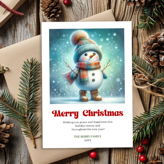 Glad jul snöman festlig akvarellkort julkort (Joyful Christmas snowman festive watercolor greeting editable)
