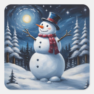 Glad jul snöman fyrkantigt klistermärke