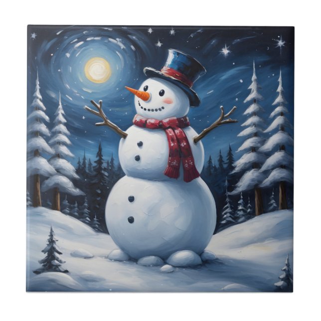 Glad jul snöman kakelplatta (Framsidan)