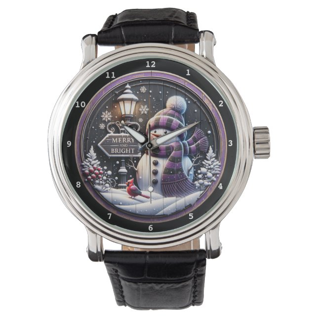 Glad jul snöman med kardinal armbandsur (Framsida)