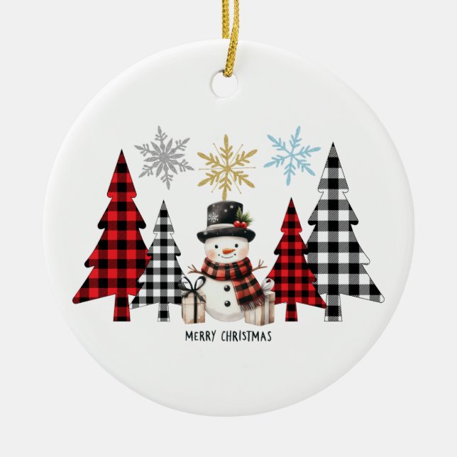 Glad Jul Snömann Karo Julgran Julgransprydnad Keramik (Framsidan)