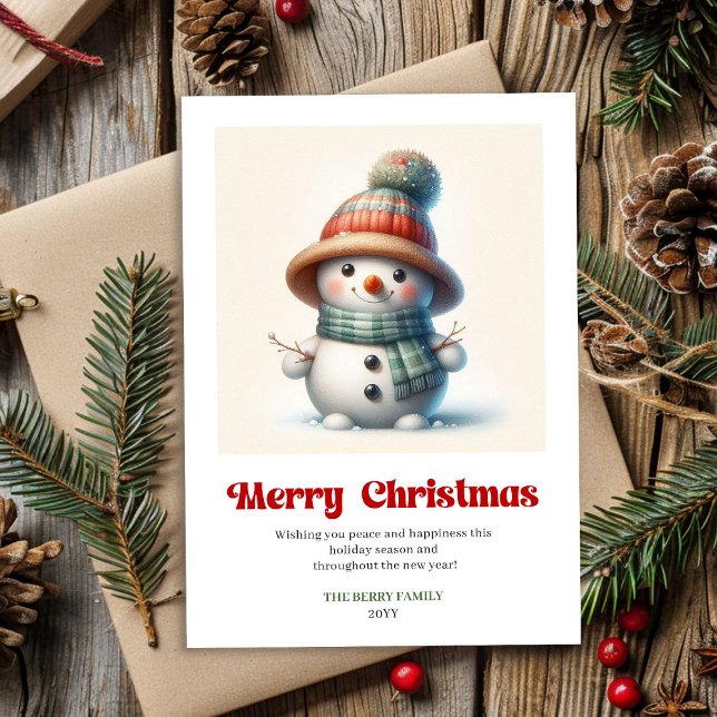 Glad jul snömannen akvarell julkort (Joyful Christmas snowman watercolor holiday greeting printable)