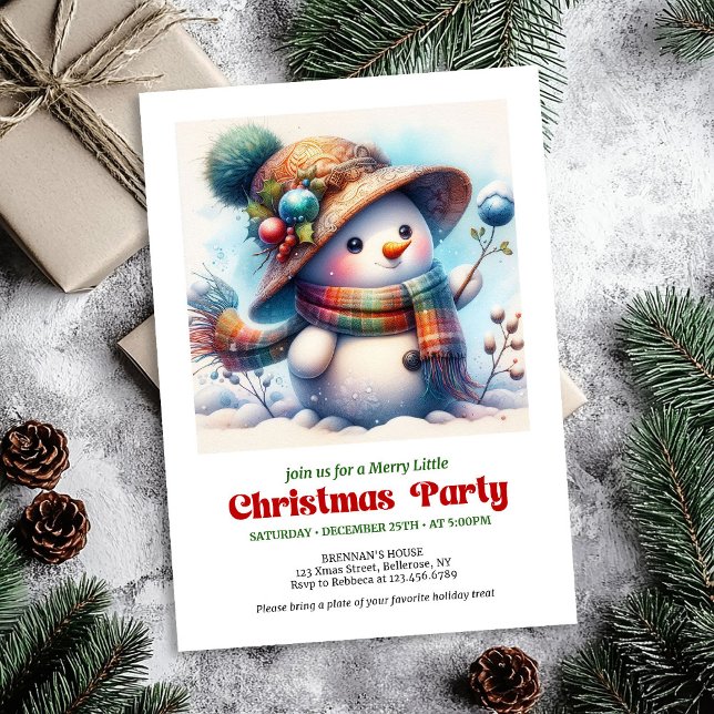 Glad jul snömannen bjuda in barn fest digital inbjudningar (Joyful Christmas snowman invite kids party editable

)