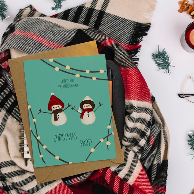 Glad jul Snömannen Duo– Vinterljus på Teal Inbjudningar (Skapare uppladdad)