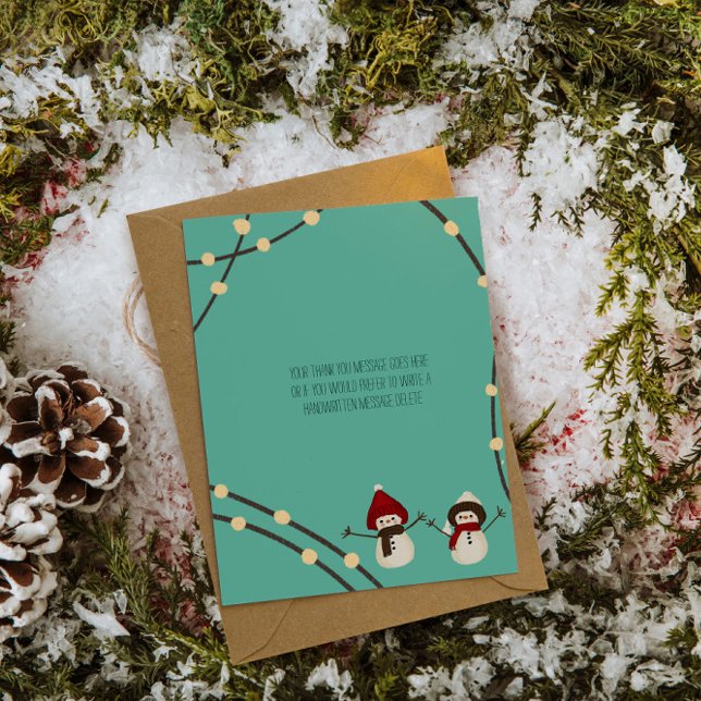 Glad jul Snömannen Duo– Vinterljus på Teal Tack Kort (Skapare uppladdad)