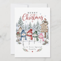 Glad jul Snömannen Familj Julkort