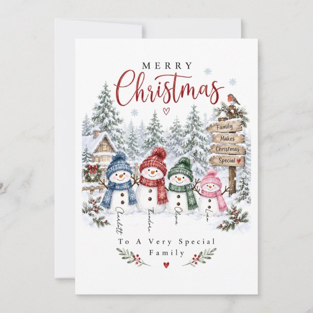Glad jul Snömannen Familj Julkort (Framsida)