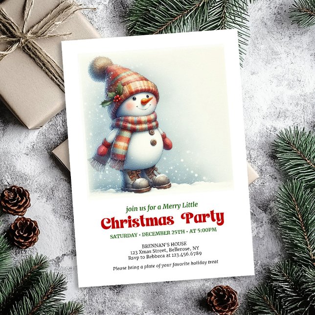 Glad jul snömannen inbjudan barn redigerbar (Cheerful Christmas snowman invite kids joy editable

)