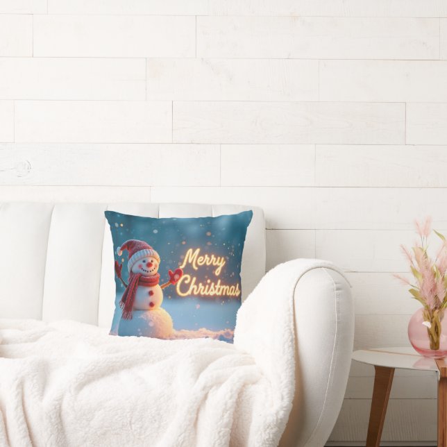 Glad jul Snömannen med neon skylt Kudde (Soffa)