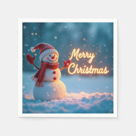Glad jul Snömannen med Neon skylt Pappersservett