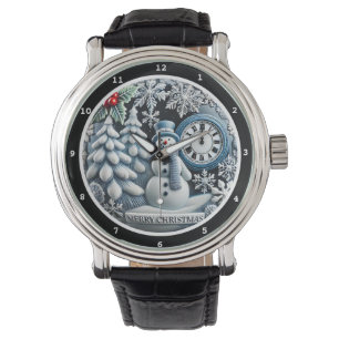 Glad jul Snömannen på en dekorativ Armbandsur