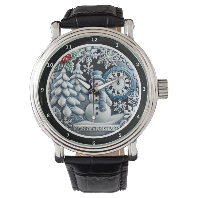 Glad jul Snömannen på en dekorativ Armbandsur (Framsida)