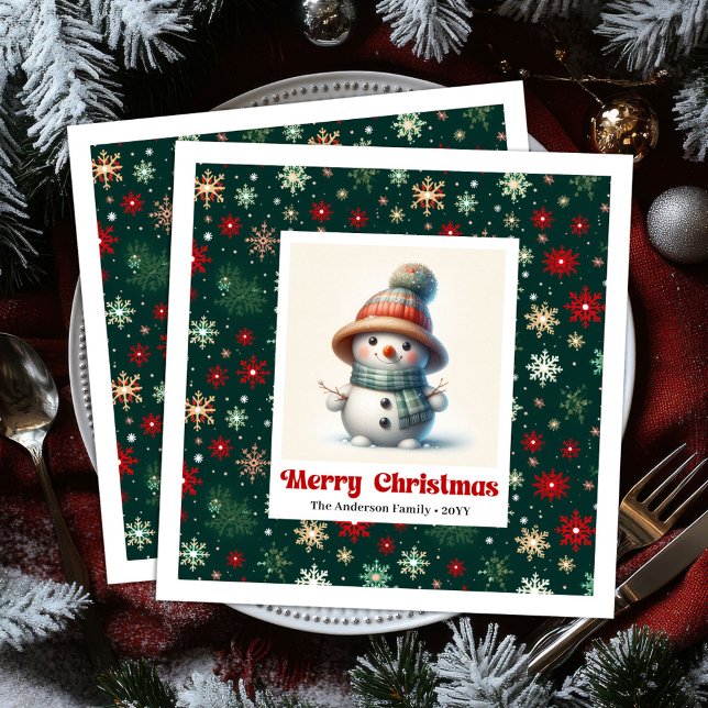 Glad jul Snömannen Servetter Personlig Custo (Merry Christmas Snowman Napkins Personalized Custom Name Art

)