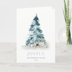 Glad jul snövattens akvarell tall julgran presente helgkort