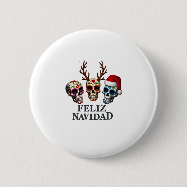 Glad jul Socker Skallar Renar Tomte Mexikansk  Knapp (Framsida)