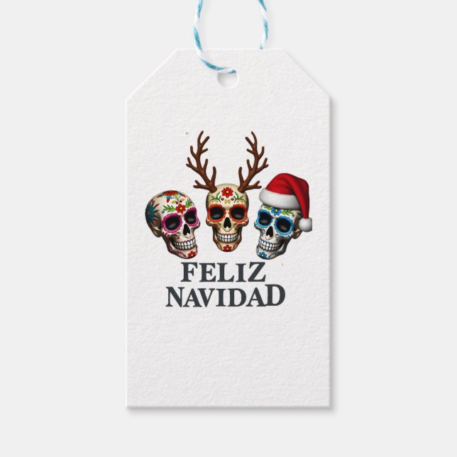 Glad jul Socker Skallar Renar Tomte Mexikansk  Presentetikett (Framsidan)