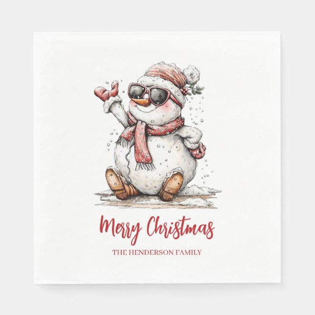 Glad jul Solglasögon Snöman  Pappersservett (Framsidan)