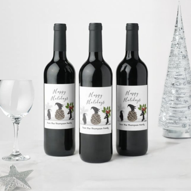 Glad jul söß penguin jul vinflaska etikett (Skapare uppladdad)