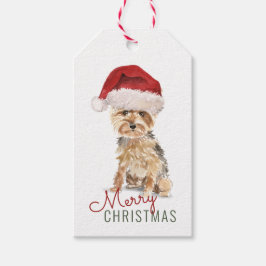 Glad jul Söt Yorkshire Terrier Anpassad Presentetikett
