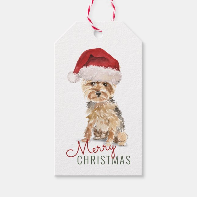 Glad jul Söt Yorkshire Terrier Anpassad Presentetikett (Framsidan)