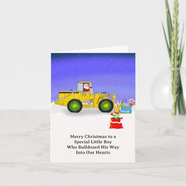Glad jul Specialpojken Tomte på bulldozer Kort (Framsida)