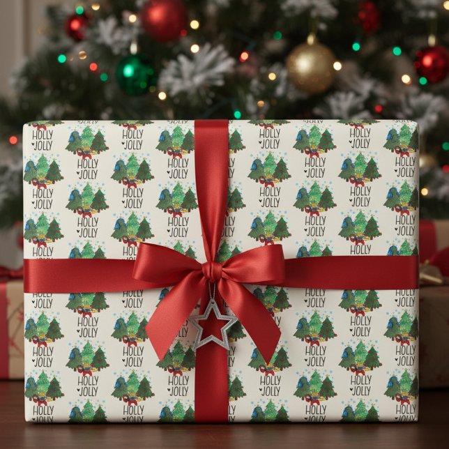 Glad jul-spelare Julgran Presentpapper (Holly Jolly Gamer Christmas Tree Wrapping Paper)