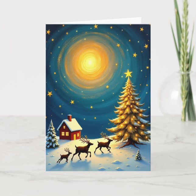 Glad jul stjärnklar natt kort (Framsida)