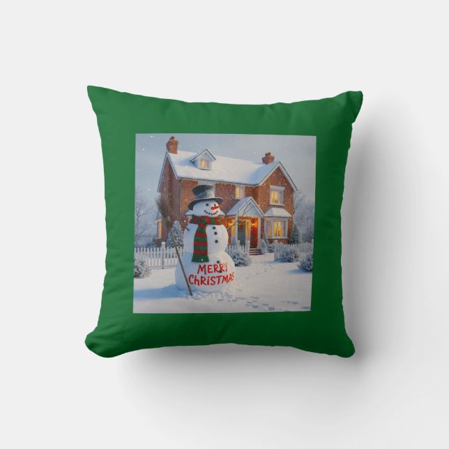 GLAD JUL STOR SNÖMAN VINTERSCEN KUDDE (Framsida)