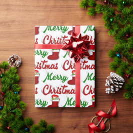 Glad jul Strumpa röd grön text Presentpapper