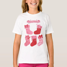 Glad jul Strumpor Rosa Slöja Körsbär Stjärnor T Shirt