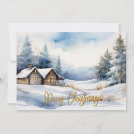 Glad jul stuga i snölandskap julkort