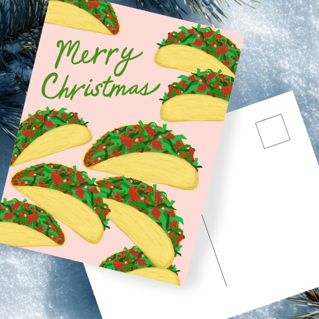 GLAD JUL Taco Lavin Läcker Högtid Vykort (MERRY CHRISTMAS Taco Avalanche Delicious Holiday Pink Green Red Postcard
)
