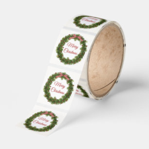 Glad jul tallkrans med gingham-slinga runt klistermärke